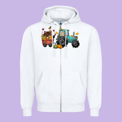 Thanksgiving Tractor Zipper Hoodie Designed By Cowgirlartshop