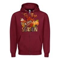 Burgundy tis the season football Zipper Hoodie - CowGirlArtShop