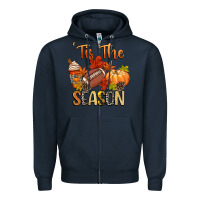 Navy tis the season football Zipper Hoodie - CowGirlArtShop