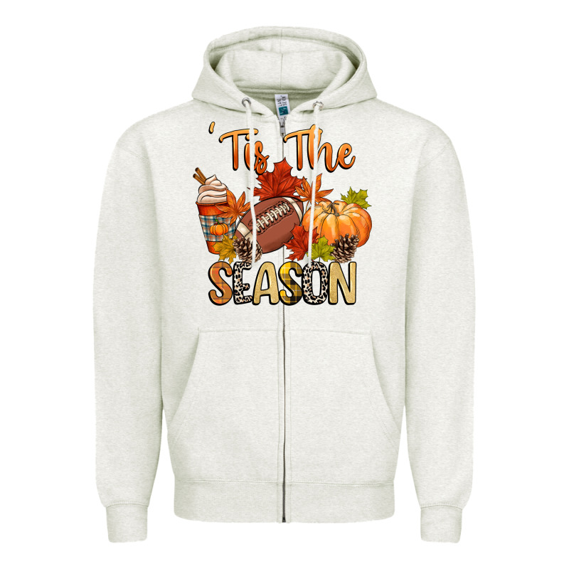 Tis The Season Football Zipper Hoodie by CowGirlArtShop | Teevron