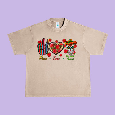 Peace Love Dia De Los Muertos Urban Heavy Tee Designed By Bundleandbundleshop