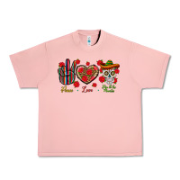 Salmon Peace Love Dia De Los Muertos Urban Heavy Tee - BundleAndBundleShop