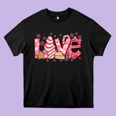 Love Pink Christmas Tree Cake Heavy Core Tee Designed By Jasminsmagicworld