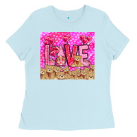 Baby Blue love gnome with bear Ladies Tee - NancyCooperArtShop