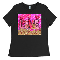 Black love gnome with bear Ladies Tee - NancyCooperArtShop