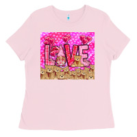 Bubblegum Pink love gnome with bear Ladies Tee - NancyCooperArtShop