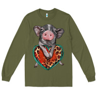 Army Green baby pig with leopard heart Long Sleeve Tee - BarkalooDesign