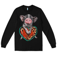 Black baby pig with leopard heart Long Sleeve Tee - BarkalooDesign