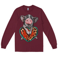 Burgundy baby pig with leopard heart Long Sleeve Tee - BarkalooDesign