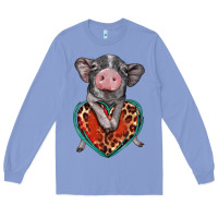 Colony Blue baby pig with leopard heart Long Sleeve Tee - BarkalooDesign