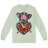 Matcha baby pig with leopard heart Long Sleeve Tee - BarkalooDesign