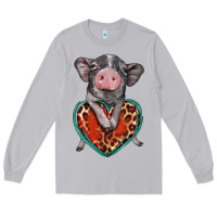 Moon Dust baby pig with leopard heart Long Sleeve Tee - BarkalooDesign
