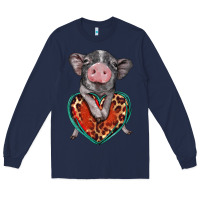 Navy baby pig with leopard heart Long Sleeve Tee - BarkalooDesign