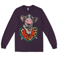 Plum baby pig with leopard heart Long Sleeve Tee - BarkalooDesign