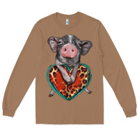 Toasted Coconut baby pig with leopard heart Long Sleeve Tee - BarkalooDesign