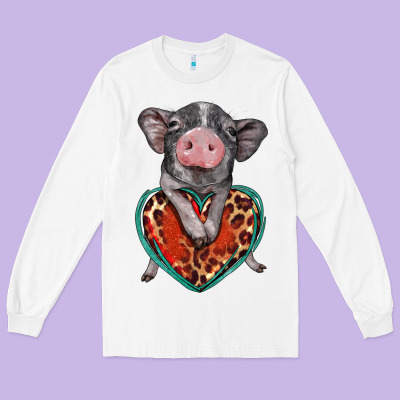 Baby Pig With Leopard Heart Long Sleeve Tee Designed By Barkaloodesign
