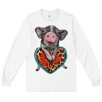 White baby pig with leopard heart Long Sleeve Tee - BarkalooDesign
