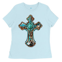 Baby Blue western cross Ladies Tee - BarkalooDesign