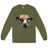 Army Green holstein cow head Long Sleeve Tee - BarkalooDesign