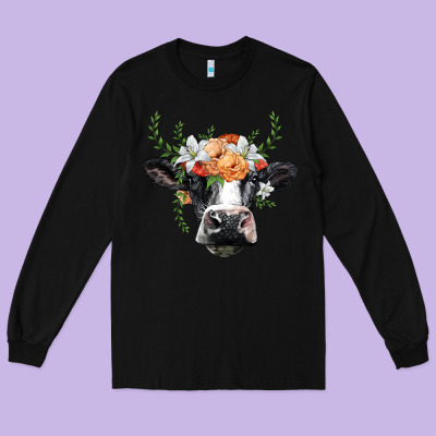 Holstein Cow Head Long Sleeve Tee Designed By Barkaloodesign