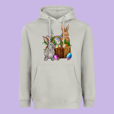 Bunnys Carrots Eggs With Basket Easter Heavyweight Hoodie Designed By Oliviacreatesart