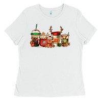 White Reindeer Christmas Coffee Cups Ladies Tee - Jasminsmagicworld