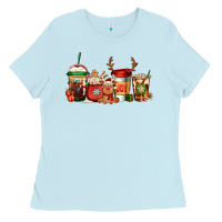 Baby Blue Reindeer Christmas Coffee Cups Ladies Tee - Jasminsmagicworld