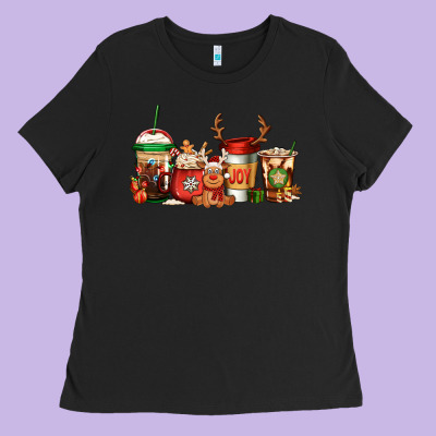 Reindeer Christmas Coffee Cups Ladies Tee Designed By Jasminsmagicworld