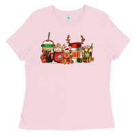 Bubblegum Pink Reindeer Christmas Coffee Cups Ladies Tee - Jasminsmagicworld