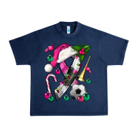 Navy Pink Christmas Breast Cancer Ribbon Soccer Urban Heavy Tee - BundleAndBundleShop