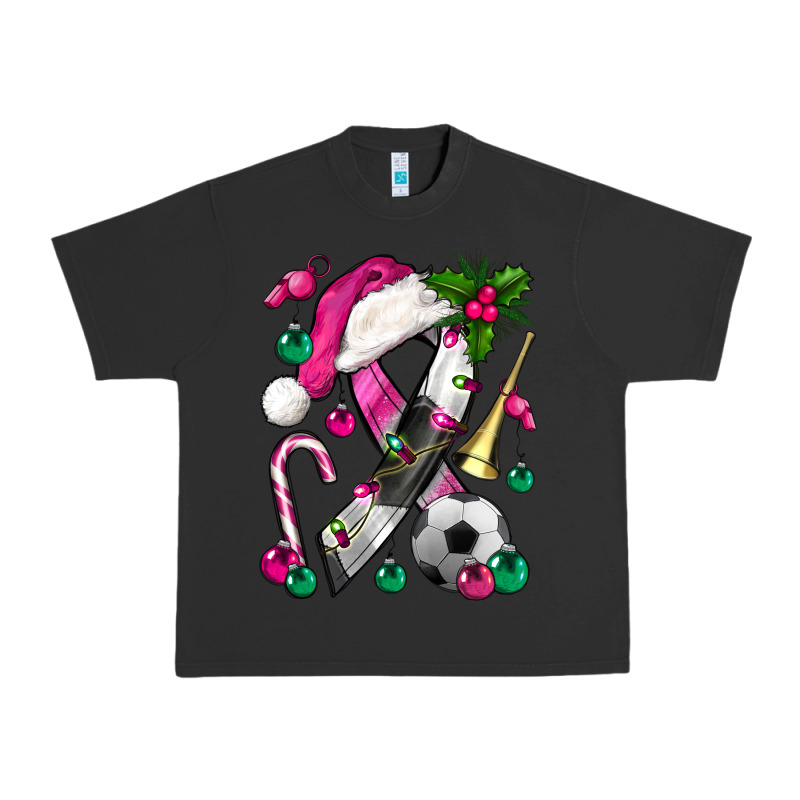 Pink Christmas Breast Cancer Ribbon Soccer Urban Heavy Tee by BundleAndBundleShop | Teevron