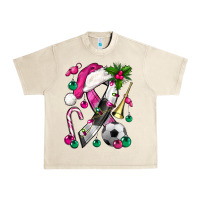 Sandshell Pink Christmas Breast Cancer Ribbon Soccer Urban Heavy Tee - BundleAndBundleShop