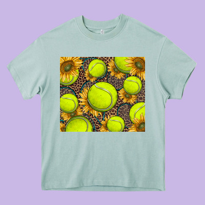 Tennis Ball With Sunflower And Racket Heavy Core Tee Designed By Barkaloodesign
