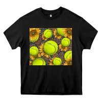 Black tennis ball with sunflower and racket Heavy Core Tee - BarkalooDesign