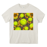 Cream tennis ball with sunflower and racket Heavy Core Tee - BarkalooDesign
