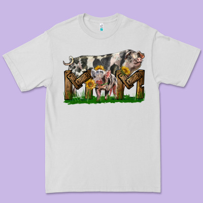Western Mom With Spotted Pig And Baby Pig Premium Tee Designed By Lillyallendesigns