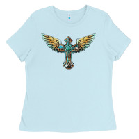Baby Blue western cross wings Ladies Tee - BarkalooDesign