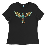 Black western cross wings Ladies Tee - BarkalooDesign