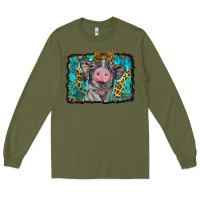 Army Green baby pig with leopard background Long Sleeve Tee - BarkalooDesign