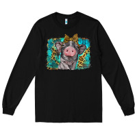 Black baby pig with leopard background Long Sleeve Tee - BarkalooDesign