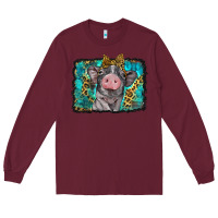 Burgundy baby pig with leopard background Long Sleeve Tee - BarkalooDesign