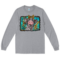 Heather Grey baby pig with leopard background Long Sleeve Tee - BarkalooDesign