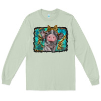 Matcha baby pig with leopard background Long Sleeve Tee - BarkalooDesign