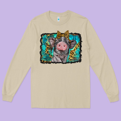 Baby Pig With Leopard Background Long Sleeve Tee Designed By Barkaloodesign