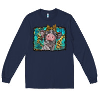Navy baby pig with leopard background Long Sleeve Tee - BarkalooDesign