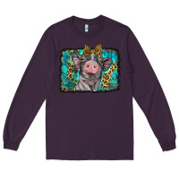 Plum baby pig with leopard background Long Sleeve Tee - BarkalooDesign