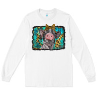 White baby pig with leopard background Long Sleeve Tee - BarkalooDesign