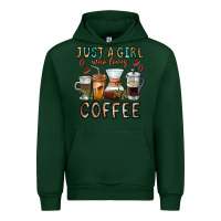 Forest Green Just A Girl Who Loves Coffee Urban Hoodie - CowhideDigitalArt