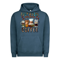 Pigment Midnight Navy Just A Girl Who Loves Coffee Urban Hoodie - CowhideDigitalArt