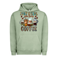 Pigment Oil Green Just A Girl Who Loves Coffee Urban Hoodie - CowhideDigitalArt
